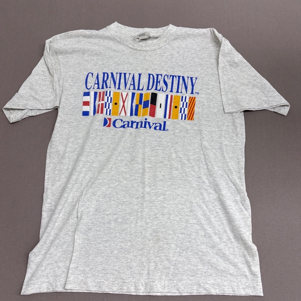 Vintage Carnival Destiny Cruise Ship T-Shirt Mens XL Gray Nautical Signal Flags